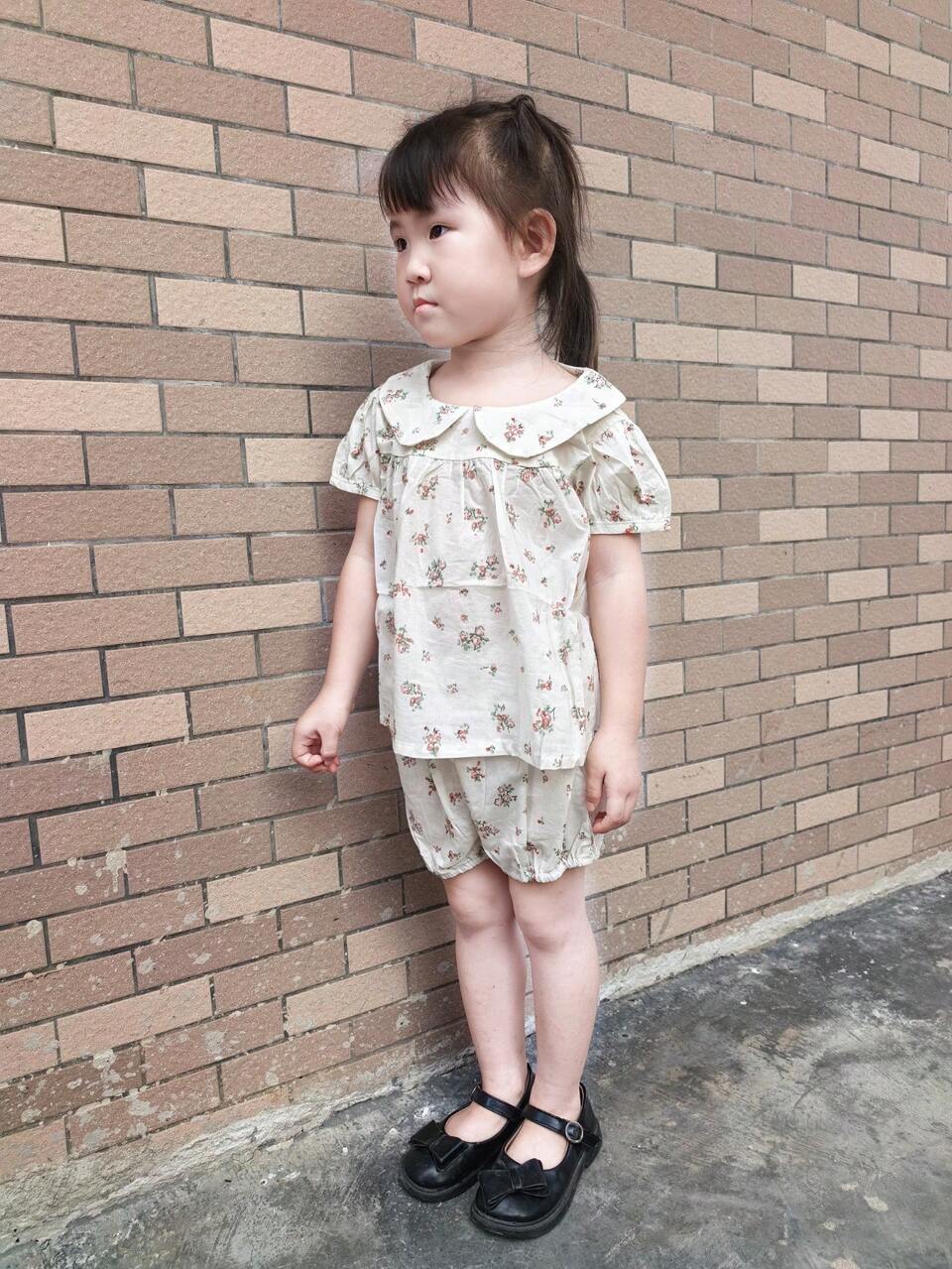 Summer Baby Girls Cute Peter Pan Collar Floral 2 Pieces Set, Top And Pants