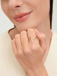 Ashenrae Cubic Zirconia Decor Cuff Ring - Yellow Gold - View 7