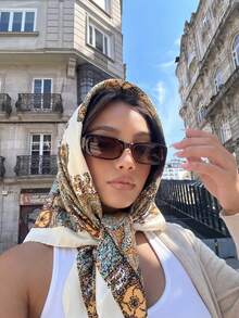 1件女款波希米亞風時尚豹紋三角巾圍巾，街頭休閒防曬頭巾披肩，適合日常穿著 - 米白復古腰果 - 查看 4