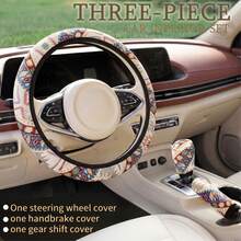 Bohemian Style 3pcs Car Interior Set, Includes Car Steering Wheel Cover Fit 14.5-15inch + Handbrake Cover + Gear Shift Cover, Easy Installation, All Season Use, Holiday Gift, Car Interior Accessories - Multicolor - View 8