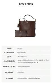 Coach Bleecker Series Classic Solid Color Women Shoulder Crossbody Handbag CCC23B4MPL - 楓樹棕色CCC23B4MPL - 查看 9
