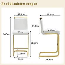 Juego de 2 taburetes de bar de estilo nórdico / Juego de 2 taburetes de bar de PU / Diseño único y construcción estable / Capacidad de carga de 120 kg / Adecuado para comedor, cocina y patio - Blanco + Oro - Ver 4