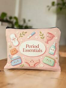 Essential Period Storage Bag, Cute Cartoon Sanitary Napkin Pattern Makeup Bag, Travel Toiletry Bag, Multi-Functional Storage Pouch, Women's Period Care Gift - Multicolor - View 1