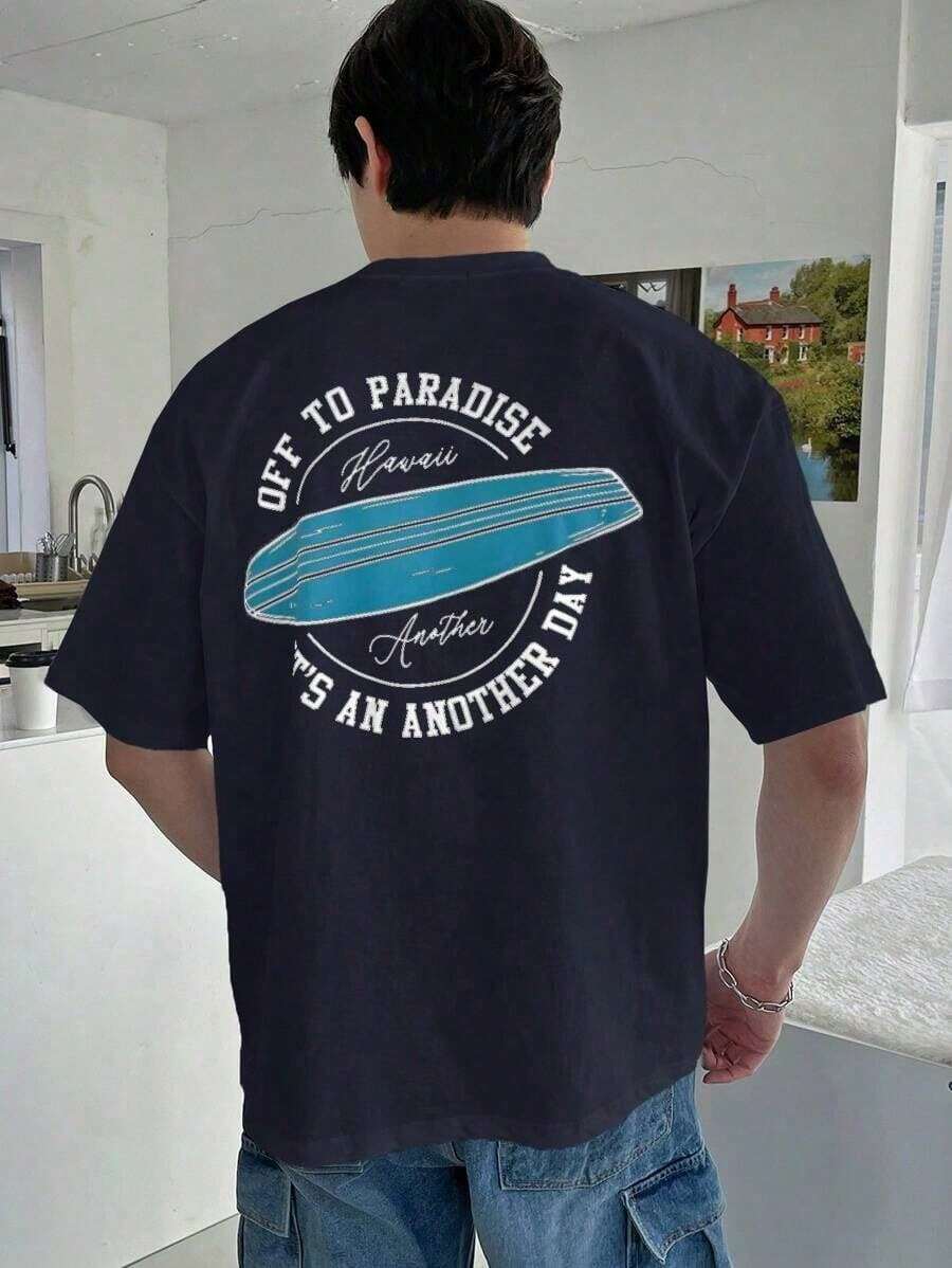 Camiseta de algodón con patrón de eslogan para hombres - Multicolor - Ver 1