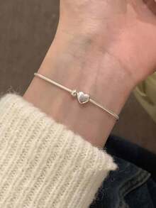 1pc Fashionable Versatile Women's Heart-Shaped Snake Bone Chain Bracelet - Luxurious Women's Charm Jewelry, Suitable For Daily And Party Wear - Multicolor - View 4