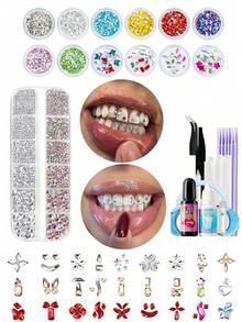 29PCS/1 Set Shiny Colorful Butterfly Teeth Decor Set, Fashion Teeth Accessories For Women Daily, Party, Gift, Unisex (Glue Not Included, With Box) - 29Pcs Multicolor - View 1
