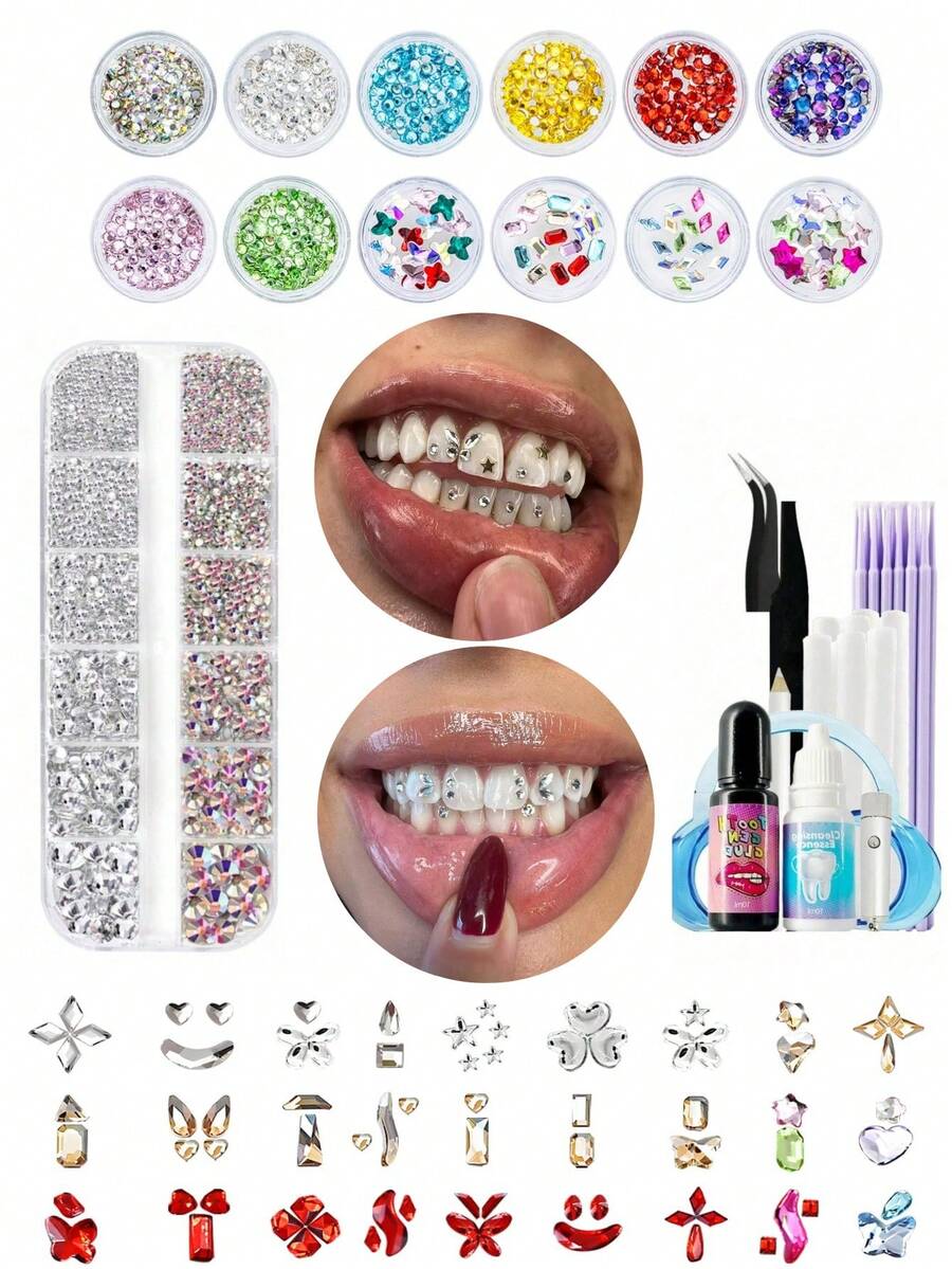 29PCS/1 Set Shiny Colorful Butterfly Teeth Decor Set, Fashion Teeth Accessories For Women Daily, Party, Gift, Unisex (Glue Not Included, With Box) - 29Pcs Multicolor - View 1