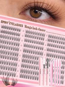 Eimny 300pcs DIY Eyelash Extension Kit, 30 Rows C Curl 3D Natural False Eyelashes With Adhesive, Sealer, Tweezers, 3 Brushes, Large Capacity Reusable, Skin-Friendly Waterproof Formula, Suitable For Beginners, Single Cluster Eyelash Set For Daily And Travel Makeup - Multicolor - View 2