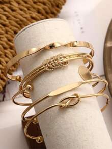 5 piezas/Set Brazalete de Estilo Bohemio Ajustable y Abierto, Puede Usarse Como Regalo de Joyería - Dorado - Ver 8