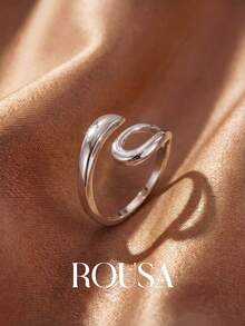 1枚925纯银光滑镂空水滴开口戒指，生日礼物，浪漫女士戒指 - 水滴 - 查看 2