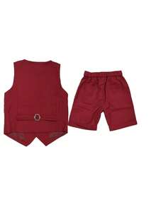 3pcs Boys' Summer Casual Gentleman Outfit Set - Solid Color Vest + Shorts + Bow Tie - Red - View 10