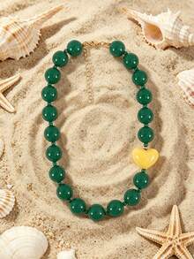 1pc European And American Bohemian Acrylic Bead & Heart Decor Beaded Necklace, Suitable For Summer Beach, Holiday And Daily Wear - Heart-shaped Beaded Necklace - View 24