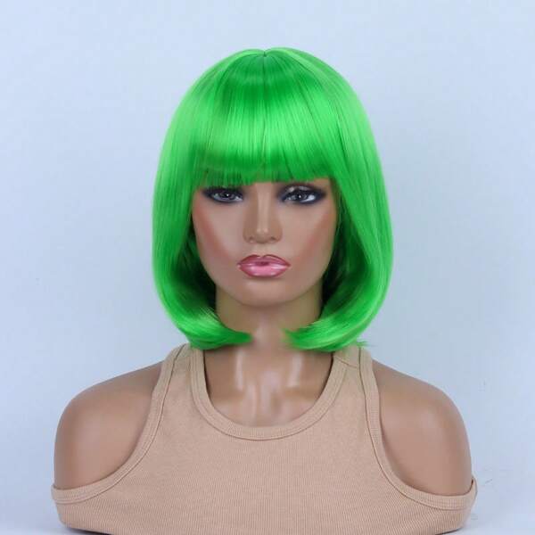 Cosplay Wig Short Straight Hair For Women, Colorful Full Head Cover With Bangs Bob Style, Versatile Cosplay
