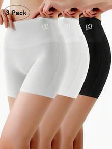Women's High-Waisted Shorts With Tummy Control And Anti-Exposure Design (Sports Boxer Style) - Gray White Black - View 1