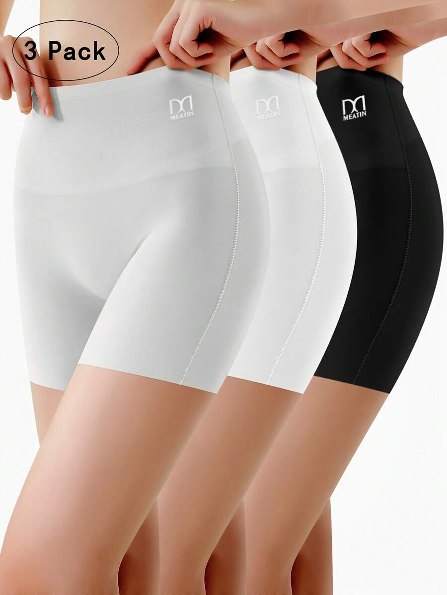 Women's High-Waisted Shorts With Tummy Control And Anti-Exposure Design (Sports Boxer Style) - Gray White Black - View 1