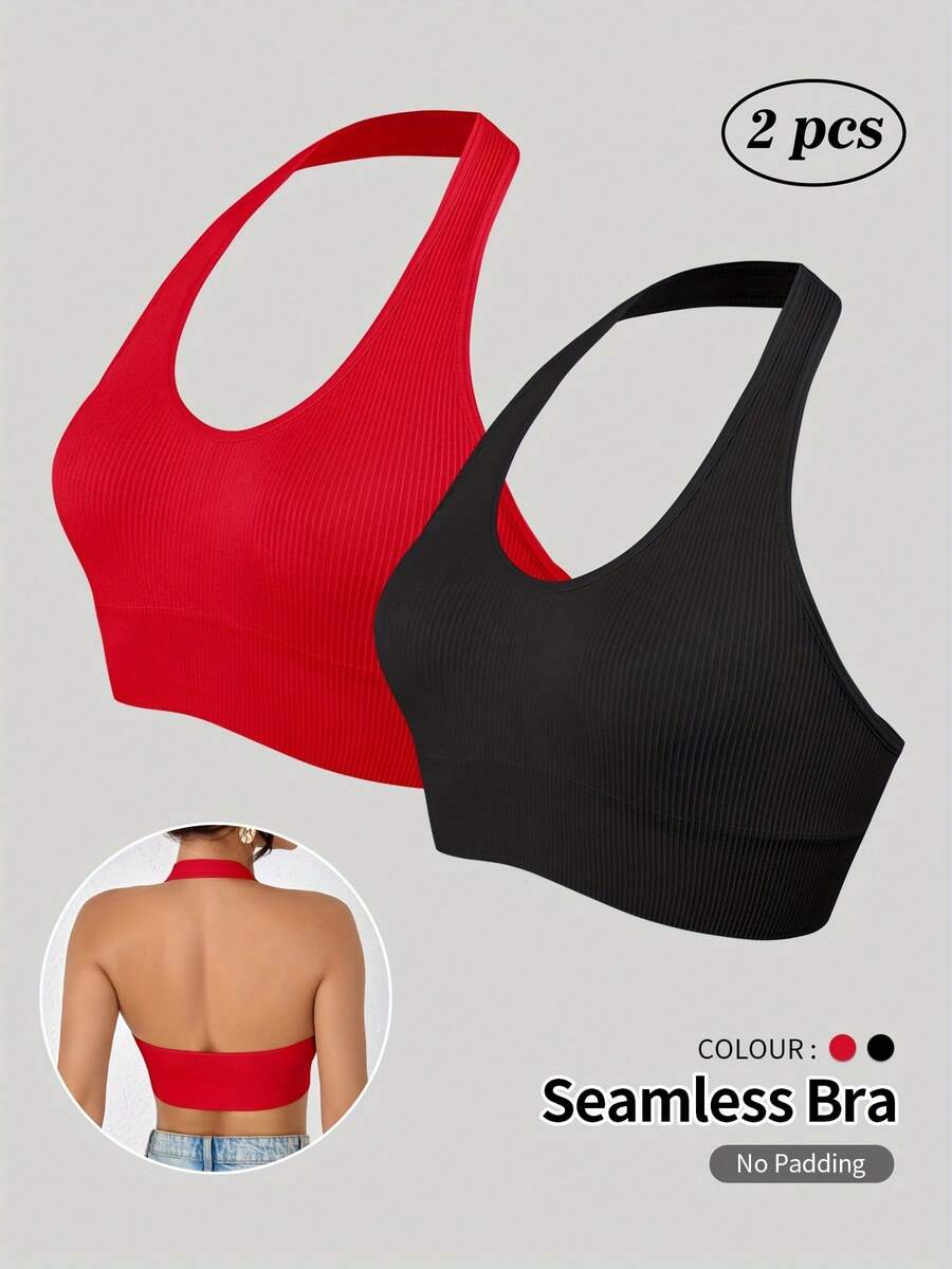 Top deportivo y camiseta de tirantes sin costuras - Top de yoga acanalado tipo halter con espalda abierta - Multicolor - Ver 1