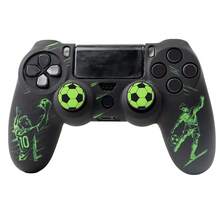 Accesorio de juego de mesa con temática de fútbol con patrones de trofeo, funda de piel de controlador y pegatina personalizada con antideslizante para controlador Playstation 4, RALAN 1 Funda protectora de controlador+2 tapas de agarre de pulgar personalizadas+ - Ver 5