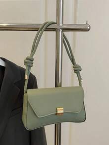Nuevo y Elegante Monedero Casual con Herrajes Metálicos para Mujer, Bolso de Mano de Cuero PU de Color Sólido, Verde - Marrón - Ver 1
