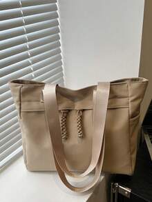 Bolso de mano minimalista y versátil de unicolor, diseño casual con bloques de color, gran bolso de hombro - Caqui 2 - Ver 2