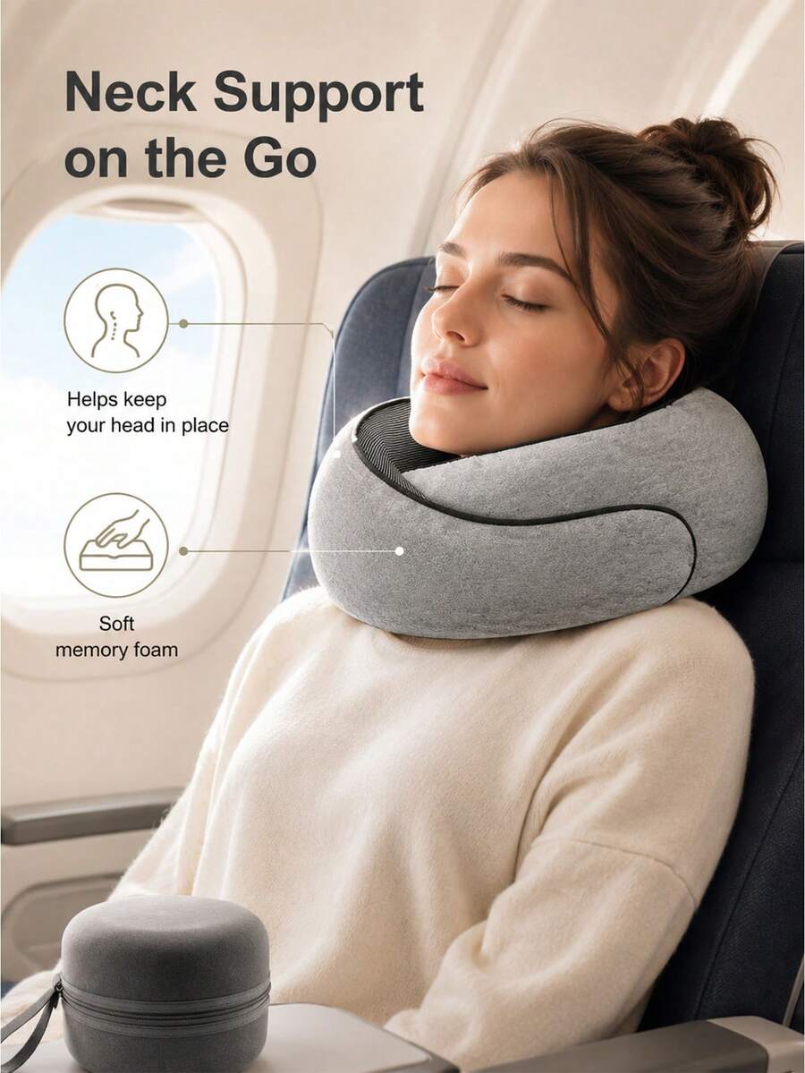 U-Shaped Neck Pillow, Portable Detachable Outdoor Airplane Travel Pillow Set,Premium Travel Pillow All Around Neck Wrap Memory Foam Neck Pillow Air Travel Comfort Cushion Office Nap Rest Soft Airplane Pillows