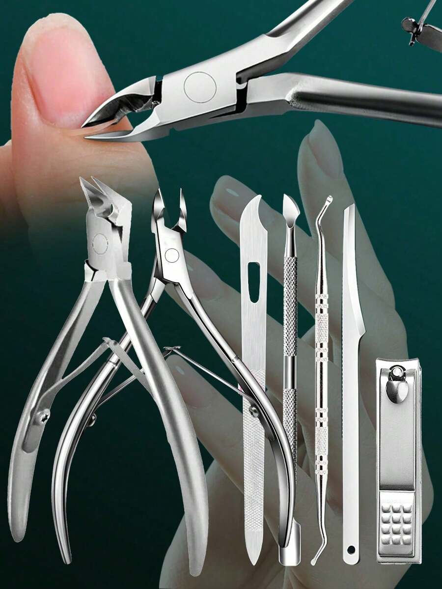 7-Piece Stainless Steel Ingrown Toenail And Dead Skin Removal Tool Set - Odorless Foot And Hand Care Kit, No Power Required, Portable Storage Box - Silver - View 1