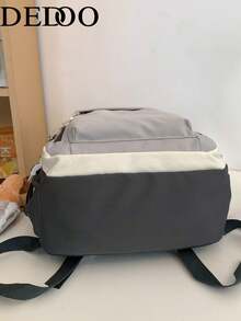 Dedoo Colorblock Squirrel Embroidery Large Capacity Ergonomic Backpack, Fresh Campus Style, Suitable For Students Back To School And Daily Commute - Light Grey - View 4