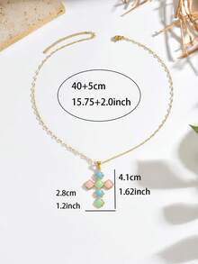 1pc 18k Gold Plated Fresh Style Colorful Enamel Square Cross Necklace, Contrast Candy Color Resin Gold Neck Jewelry, Sweet Jewelry For Daily Summer Outfits, Graduation Season Gift - Gold - View 7