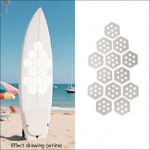 7/12pcs Hexagonal Surfboard Traction Pads, Crocodile Texture Anti-Slip Deck Pads, Waterproof Self-Adhesive Breathable Hollow Hole Surf Foot Grip Pads, Trimmable Surf Accessories Suitable For SUP Paddleboard, Surfboard, Wakeboard, Kayak - Multicolor - View 7