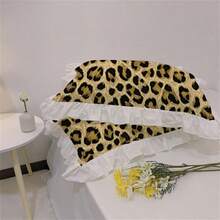 2 piezas/Set Fundas de almohada con volantes y estampado de volantes, cómodas, transpirables, amigables con la piel, suaves y lavables a máquina, estilo princesa (relleno de almohada no incluido), minimalistas y elegantes, adecuadas para dormitorio de estudiante, dormitorio, ropa de cama de hotel, todas las estaciones - estampado de leopardo - Ver 5