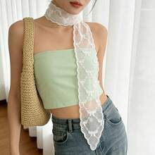 1pc Pastoral Bow Pattern Choker Scalloped Trim Long Pointed Drop Ribbon Collar For Summer Vacation Casual Street Outfit Fresh Girly Aesthetic Accessor - White - View 2
