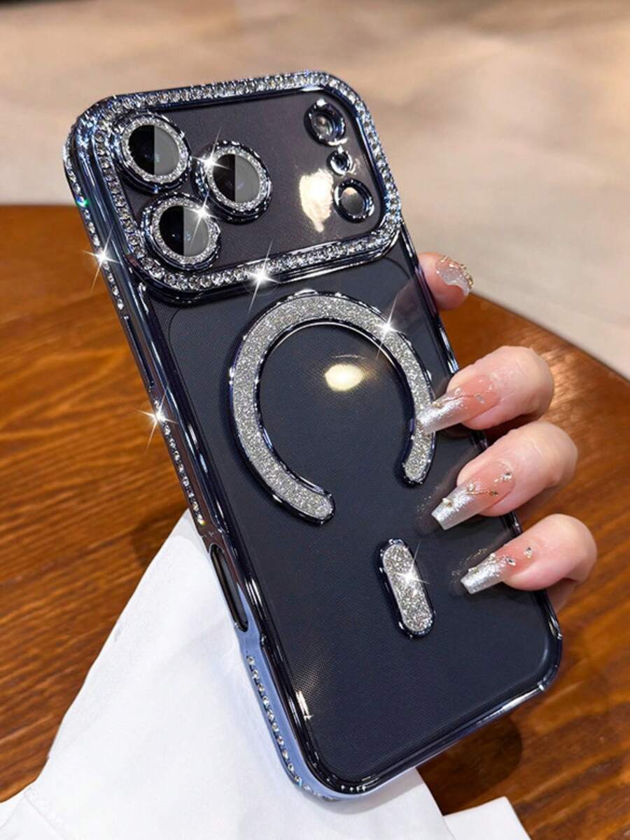 2025 高端閃亮水鑽手機殼，適用於 iPhone 17 AIR 16 15 14 13 12 11 Pro Max Plus，磁吸透明鏡頭保護