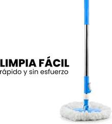 Giratorio Mágico con Cubeta Exprimidora, Cabezal de Microfibra Rotatorio 360°, Mango Telescópico Ajustable, Sistema de Limpieza Eficiente para Pisos de Madera, Cerámica, Mármol y Más (NEGRO) - Azul - Ver 7