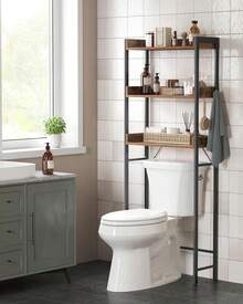 VASAGLE Estantería de Inodoro con 3 Estantes, Estante de Baño, Ahorro de Espacio, Soporte de Lavadora, Montaje Fácil, Estilo Industrial, Marrón Rústico y Negro MBTS002B01 - Marrón - Ver 4