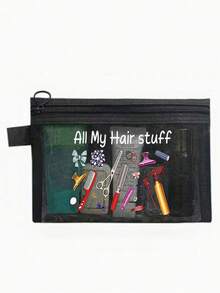 「All My Hair Stuff」印花透明網格收納袋，便攜式網格化妝包、盥洗用品收納袋、旅行化妝包、透明髮飾美容收納袋，度假必備海灘收納用品；適用返校、寄宿學校、週末度假與日常通勤收納袋；可折疊輕便化妝包，適合商務出差與便攜隨身包，小化妝包、化妝品收納盒、大容量收納袋，創意女性禮物，返校季 - 彩色 - 查看 17