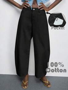 Maija Jeans de mezclilla de pierna curva de unicolor y versátil para mujer - negro - Ver 8