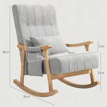 كرسي هزاز مبطن مع وسادة دعم الظهر، جيب جانبي، قابل للإمالة، إطار خشبي، مظهر الكتان، لغرفة المعيشة أو غرفة النوم، رمادي - رمادي - مشاهدة 3