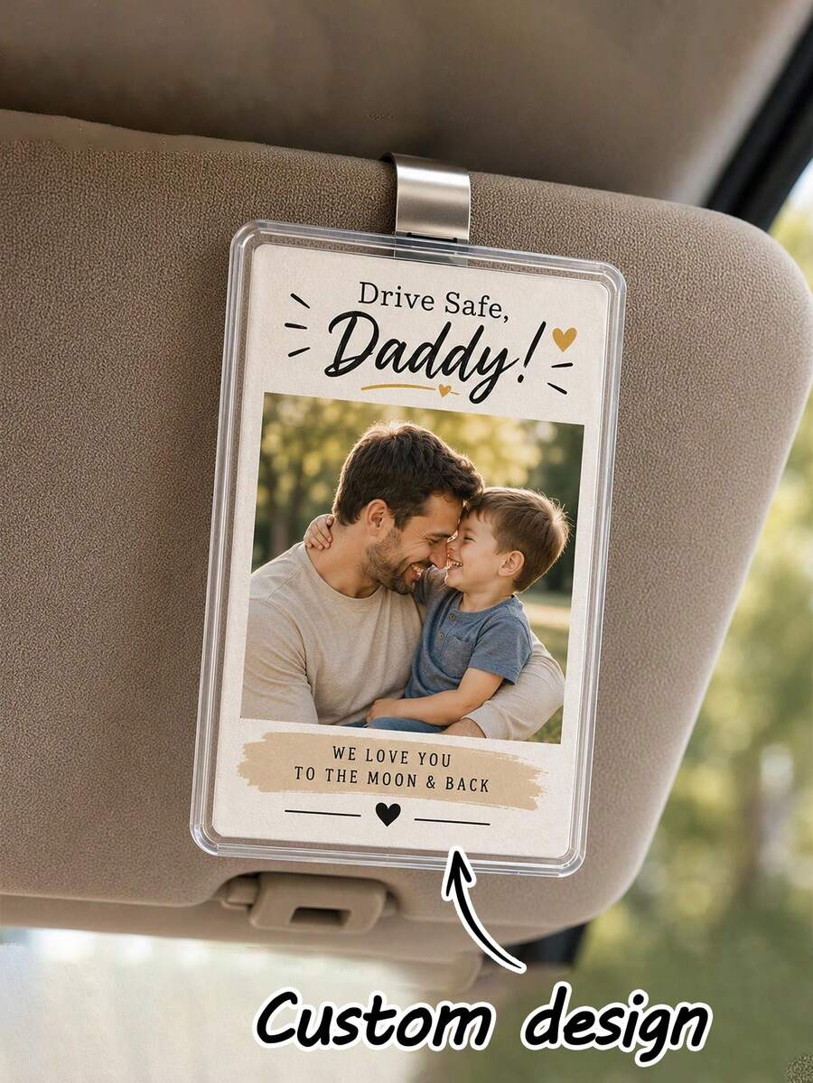 個性化父親照片汽車遮陽板夾，父親節禮物，Drive Daddy，丈夫禮物，駕駛遮陽板夾，壓克力汽車配件
