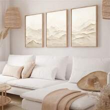 1pc/3Pcs Beige Neutral Mountain Landscape Abstract Poster Japanese Bohemia Scenery Wall Art Prints, Minimalist Cream Scandinavian Fashion Paintings For Living Room Bedroom Bathroom Kitchen Home Office Dormitory Decor Picture Optional Frame - Multicolor - View 1