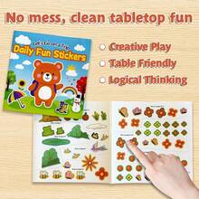 Libro de actividades con pegatinas divertidas diarias, juego de pegatinas de escenas lindas con personajes y objetos para mezclar y combinar, juegos de completar imágenes y emparejar para potenciar la creatividad, la concentración y la observación, perfecto para jugar en casa, tiempo de viaje y actividades en el aula - Cuaderno de aprendizaje con pegatinas temáticas - Ver 4