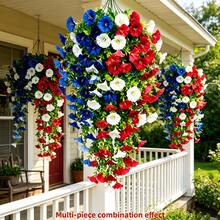 8pcs Lifelike Convolvulus Hanging Flowers, Waterfall Style, Red/White/Blue Contrast Design, Suitable For Flag Day, Memorial Day, Independence Day Decoration, Waterproof And Fade-Resistant, Maintenance-Free Long-Lasting Blooms, Applicable For Porch Railing, Balcony, Garden - Multicolor - View 8