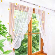 FLYINGCURTAINS 1PC Ruffle Edge Daisy Embroidered Sheer Curtain, Light Filter Semi-Transparent Voile, Rod Pocket Easy Install, For Kitchen, Cafe Decoration, Sweet Housewarming Gift - Multicolor - View 4