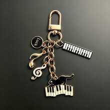 1pc Women's Cute Cartoon Music Note Cat Piano Alloy Oil Drip Pendant Music Keychain Creative Bag Charm,Purse Charms - Multicolor - View 4