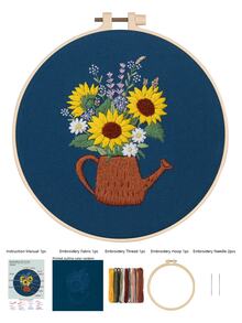 1套手工刺繡套件，附圖案與說明書，蝴蝶與花卉十字繡套件，適合成人初學者，DIY十字繡套件含繡框、針與線，3款可選 - E款材料包 - 查看 4