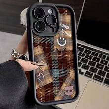 Plaid Heart  Face Phone Case Suitable For Apple 16,  17 Pro, New 15 Pro, Premium 14, Anti-Drop 13 - 金剛砂-白色-格紋愛心笑臉 - 查看 8