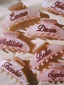 Customized Rhinestone Hair Claw Personalized Name Engraved Hair Clip Marble Textured Hair Accessory Bridesmaid Gift Monogrammed - Multicolor - View 2
