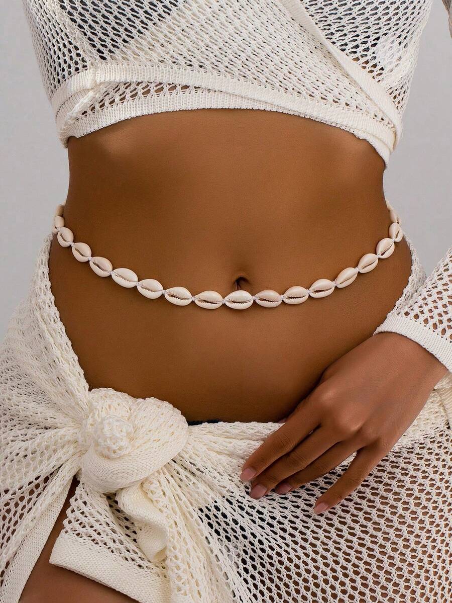 pieza Cadena de cintura con concha tejida, estilo playa de verano, cadena corporal, adecuada para surf, fiesta en la piscina, joyeríde verano - Dorado 2 - Ver 1