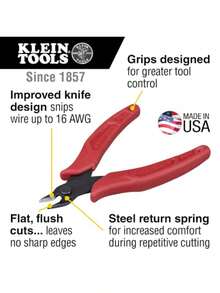 KLEIN TOOLS D275-5 Pinzas de Corte Diagonal Livianas con Corte al Ras Perfil Ultrafino para Espacios Reducidos Resorte de Retorno Automático Pinzas Electricista 127 cm - RojoNegro - Ver 5