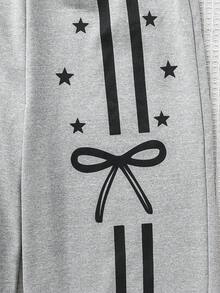 Autumn/Winter Casual Vacation Versatile Knit Letter & Bow Print Wide Leg Long Pants For Teen Girls - Grey - View 7