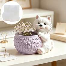 Cute Samoyed Dog Shaped Clay Silicone Mold Flowerpot, Embossed Dog Hug Flowerpot Shape Planting Succulent Plant Flowerpot Gypsum Mold, DIY Gypsum/Resin/Clay Dog Storage Box Mold, Ideal Choice For Home Decoration And Holiday Gifts - A - View 7
