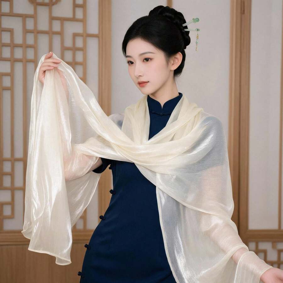 1pc Ombre Organza Modest Shawl, Lightweight Breathable Shiny Hijab For Women, Spring/Summer,Accessories,Holiday - Multicolor - View 1